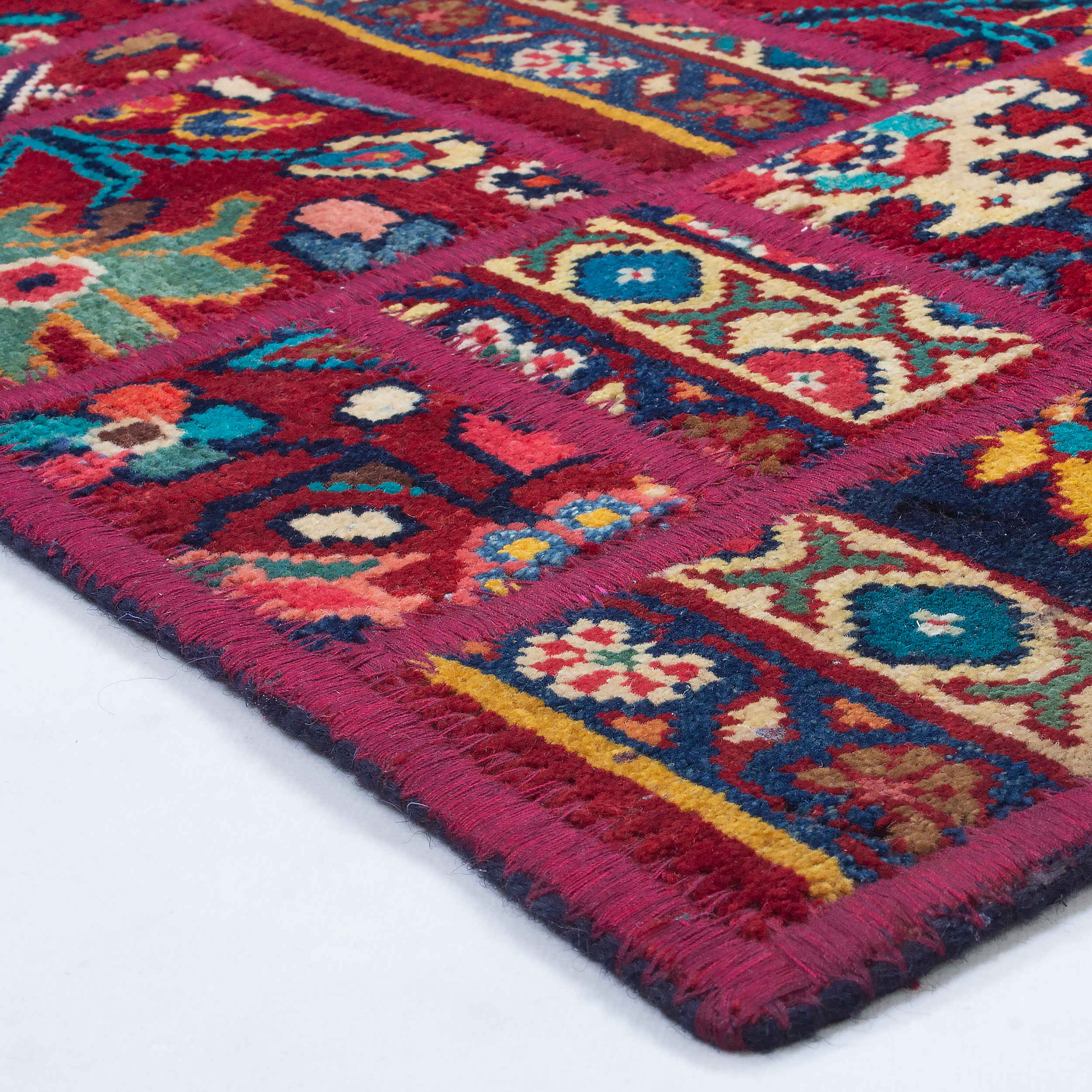 Tapis Persan Vintage Patchwork Noué à la Main Cramoisi