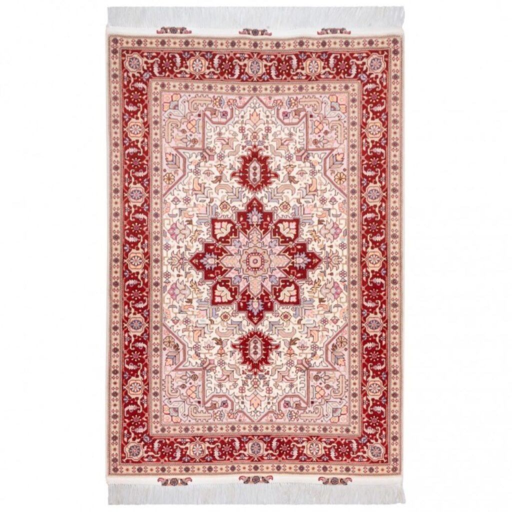 Tapis persan en soie noué à la main original à Tabriz Lachak Toranj rouge