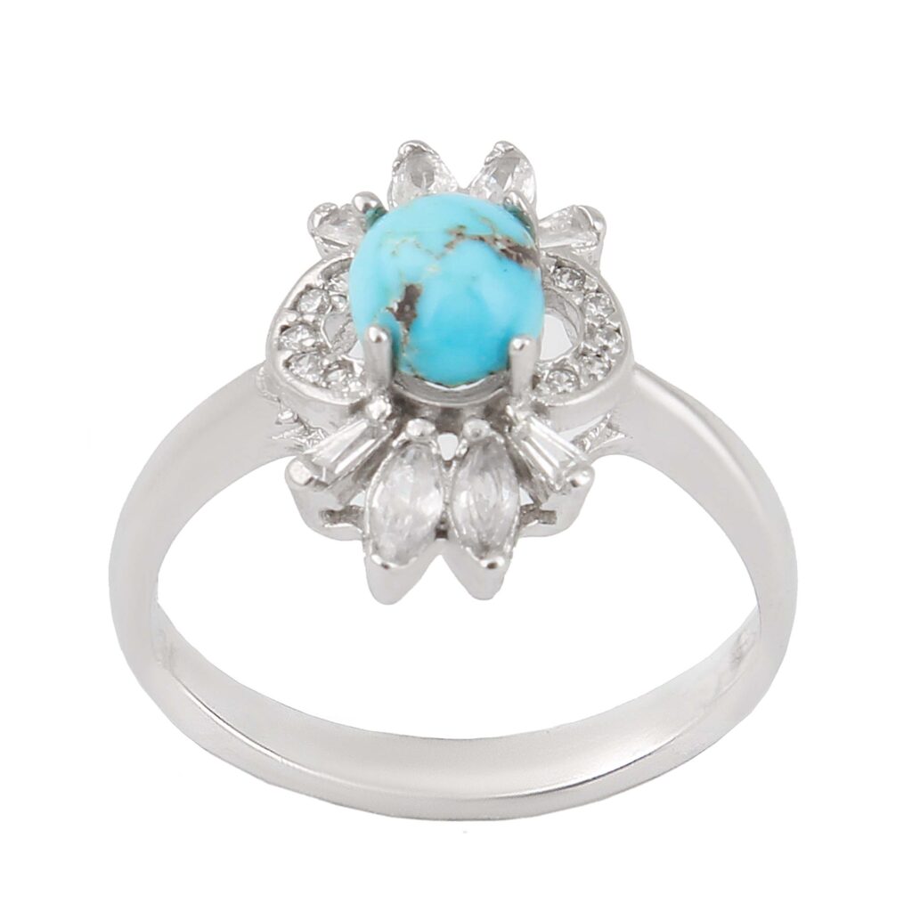 Bague en Argent Persan Faite Main avec Turquoise de Neyshabur