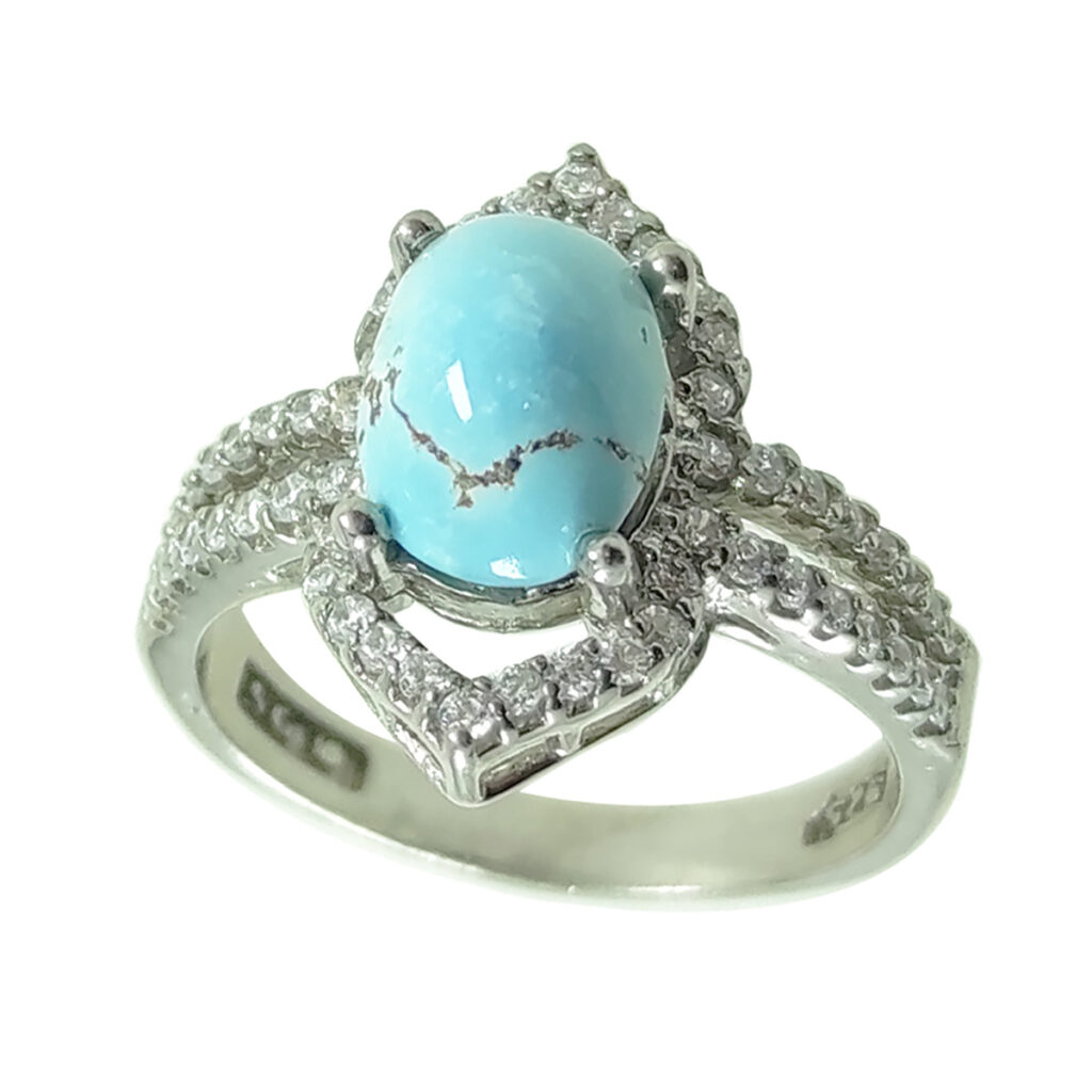 Bague en Argent Persan Faite Main pour Femme avec Turquoise de Neyshabur Elham