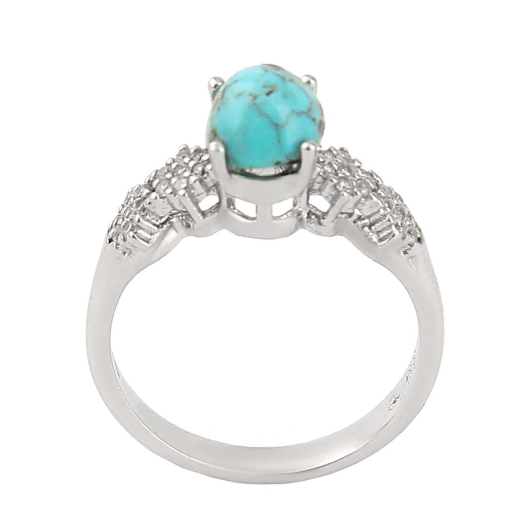 Bague Plaquée Rhodium pour Femme avec Turquoise de Neyshabur