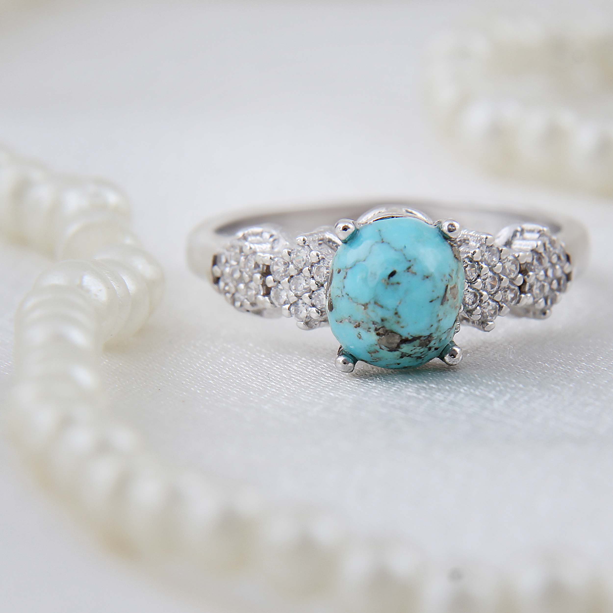 Bague Plaquée Rhodium pour Femme avec Turquoise de Neyshabur
