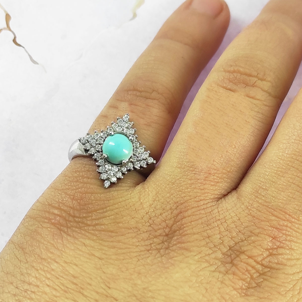 Bague en Argent Persan Faite Main pour Femme avec Turquoise de Neyshabur Sanam