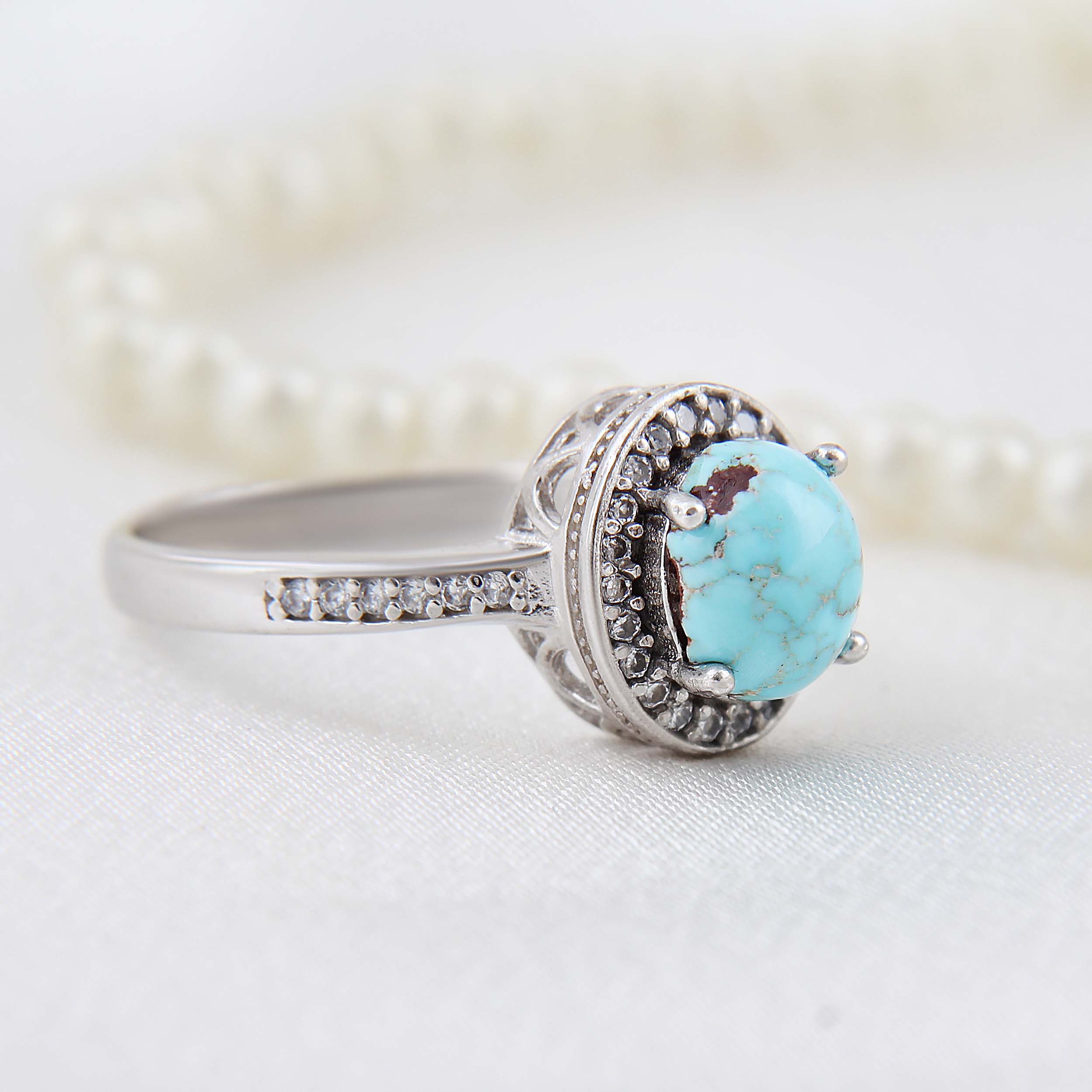 Bague en Argent Persan Faite Main avec Turquoise de Neyshabur Hana