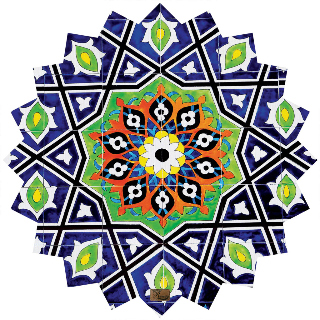 Nappe en Velours Persane avec Design de Carreaux de Mosaïque Bleus