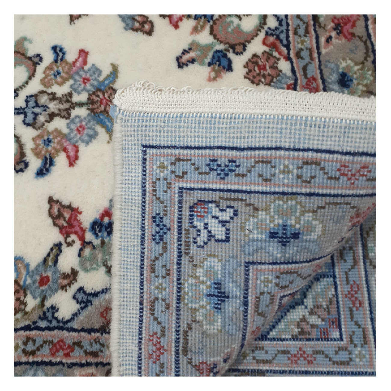 Tapis persan en laine noué à la main original bordure florale