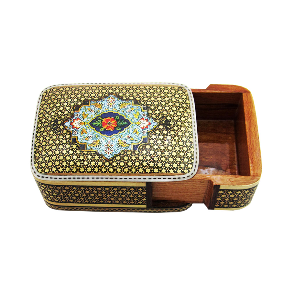 Boîte à cartes en bois persan – Émaillage Khatam avec fermeture magnétique