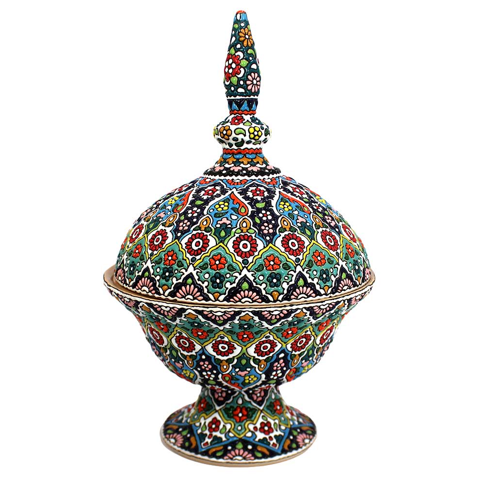 Sucrier en Poterie Persane Fait Main avec Couvercle - Minakari Émaillé Ciel Artistique