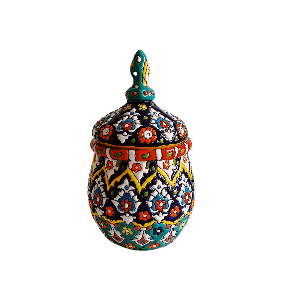 Sucrier en Poterie Persane Fait Main avec Couvercle - Minakari Émaillé Artistique