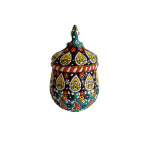 Sucrier en Poterie Persane Fait Main avec Couvercle – Minakari Émaillé Kreshmeh