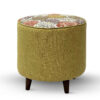 Pouf rond floral vert avec pieds en bois
