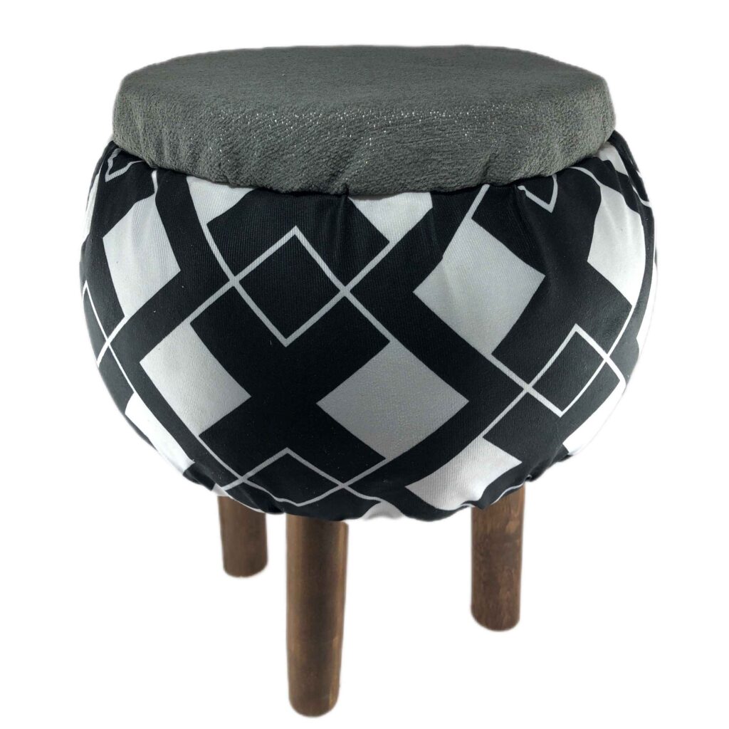 Pouf rond en velours avec pieds en bois
