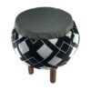 Pouf rond en velours avec pieds en bois