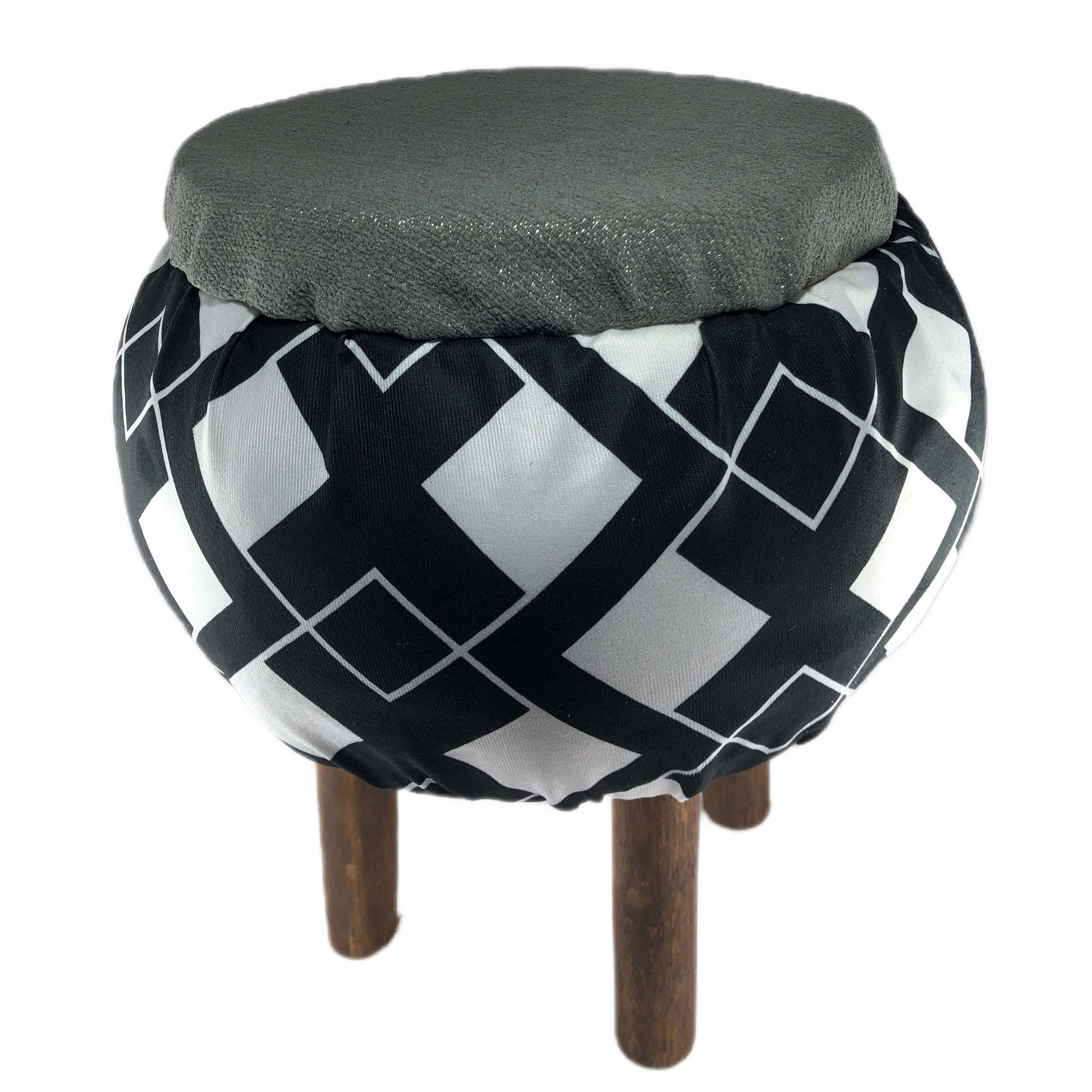 Pouf rond en velours avec pieds en bois