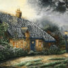 Tapis persan figuratif noué à la main de Tabriz représentant le cottage Foxglove de Thomas Kinkade