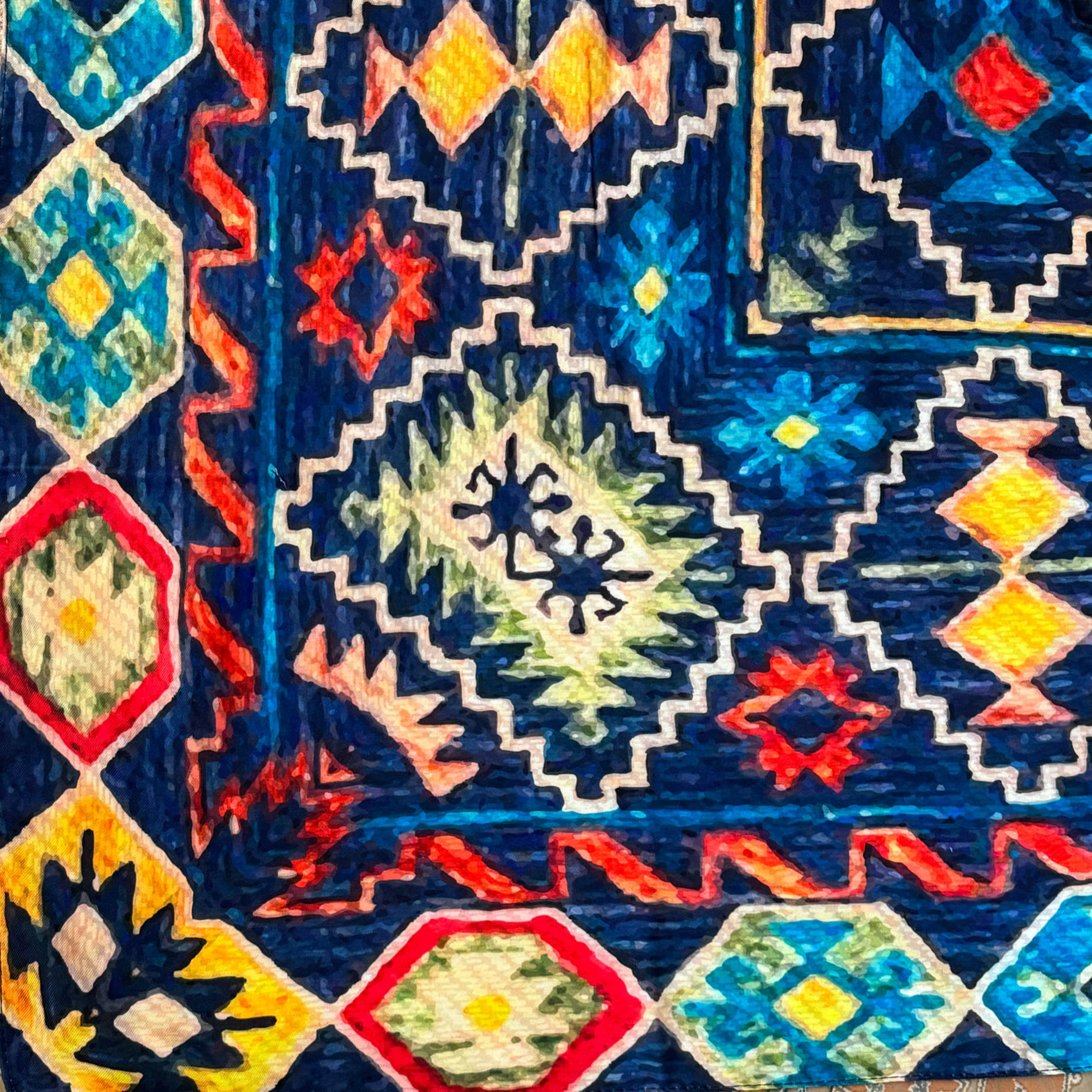 Foulard traditionnel pour femme – Motif Kilim, bleu marine