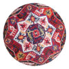 Pouf persan rouge traditionnel avec pieds en bois et tissu en velours