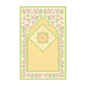 Tapis de Prière Islamique en Velours Jaune pour Musulmans avec Motif Floral