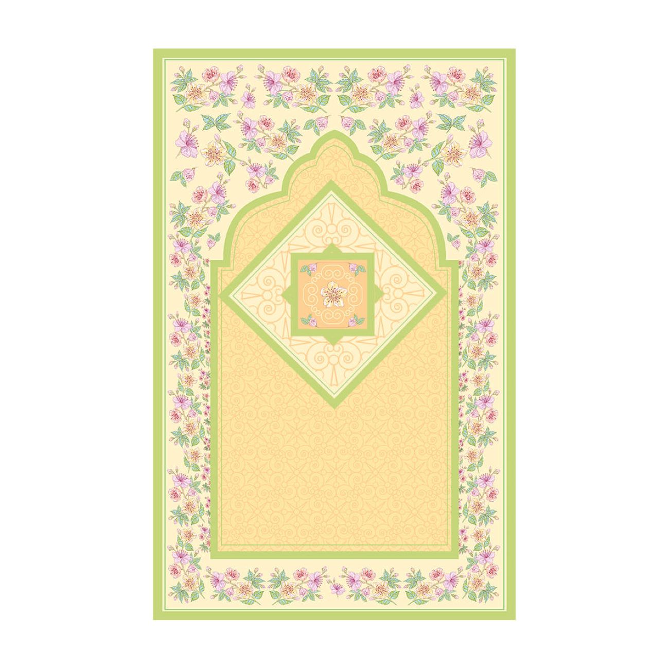 Tapis de Prière Islamique en Velours Jaune pour Musulmans avec Motif Floral