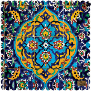 Nappe en Velours Élégance Persane en Bleu Carreau
