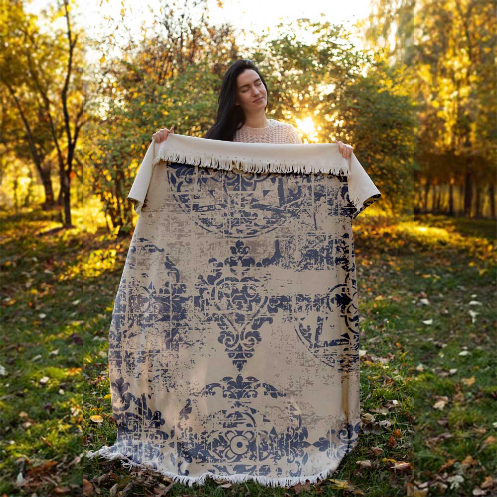 Plaid en Velours Doux & Léger pour Canapé Motif Vintage Crème