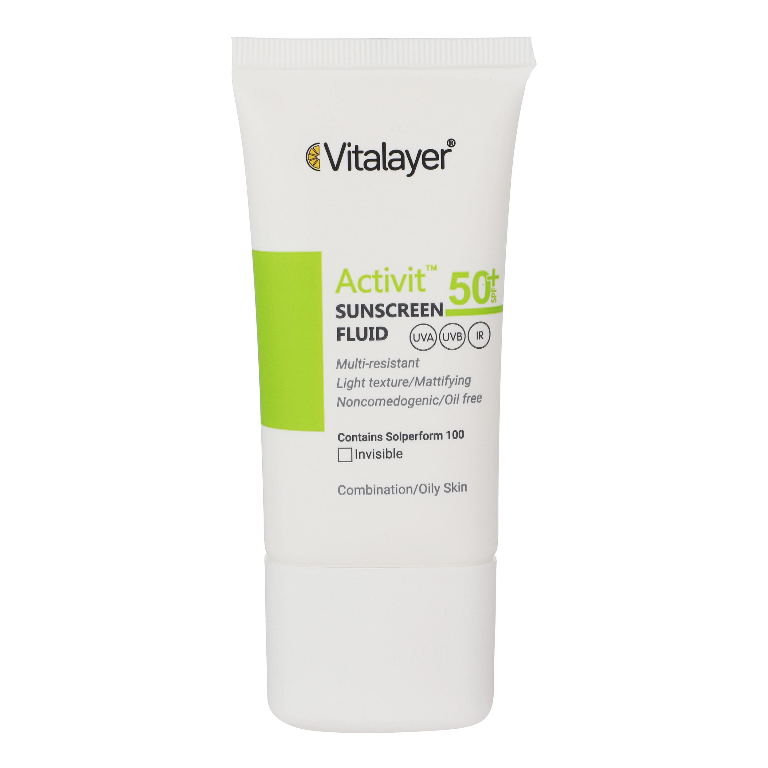 Vitalayer Fluide Solaire Incolore SPF50 pour Peaux Mixtes et Grasses