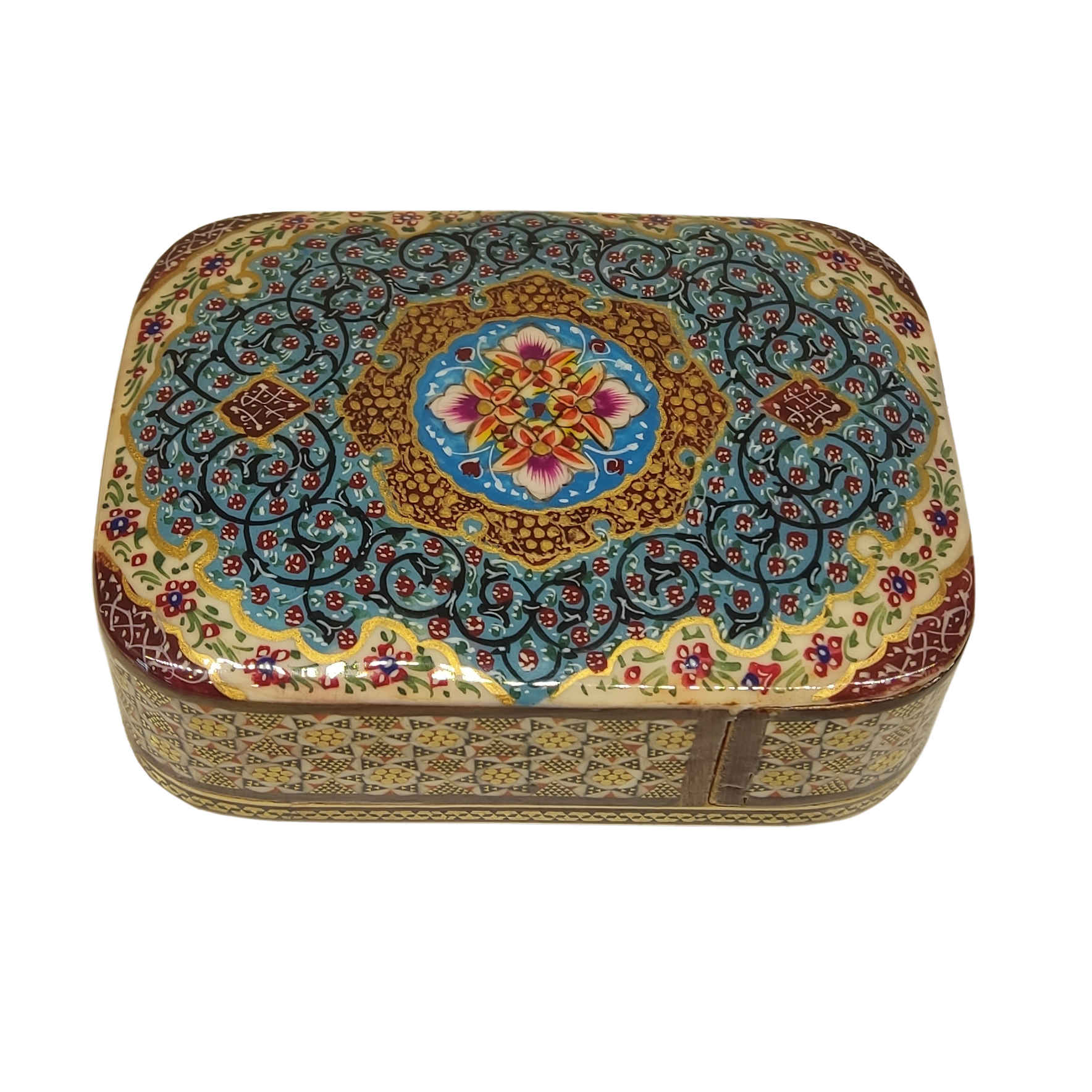Boîte à cartes en bois persan - Émaillage Khatam Floral