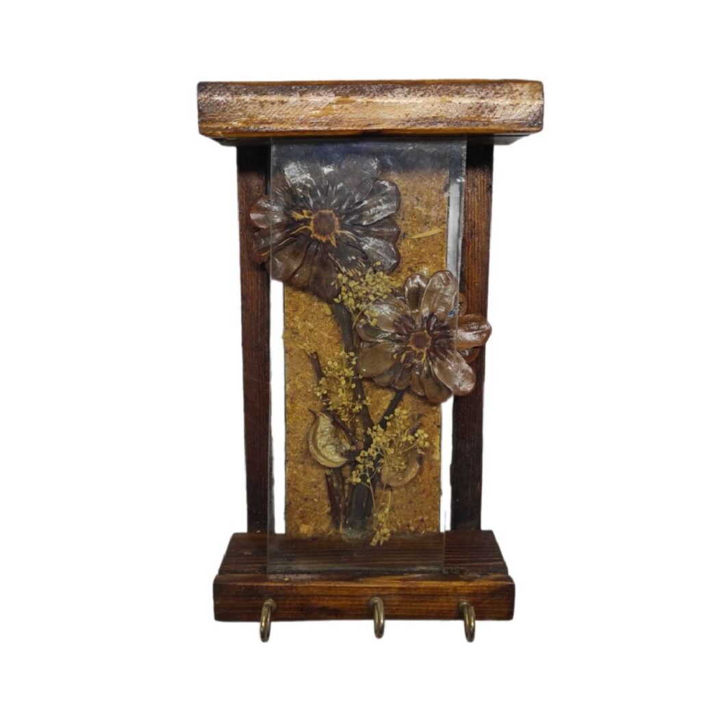 Porte-clés mural décoratif et fait main avec design Fleurs & Verre