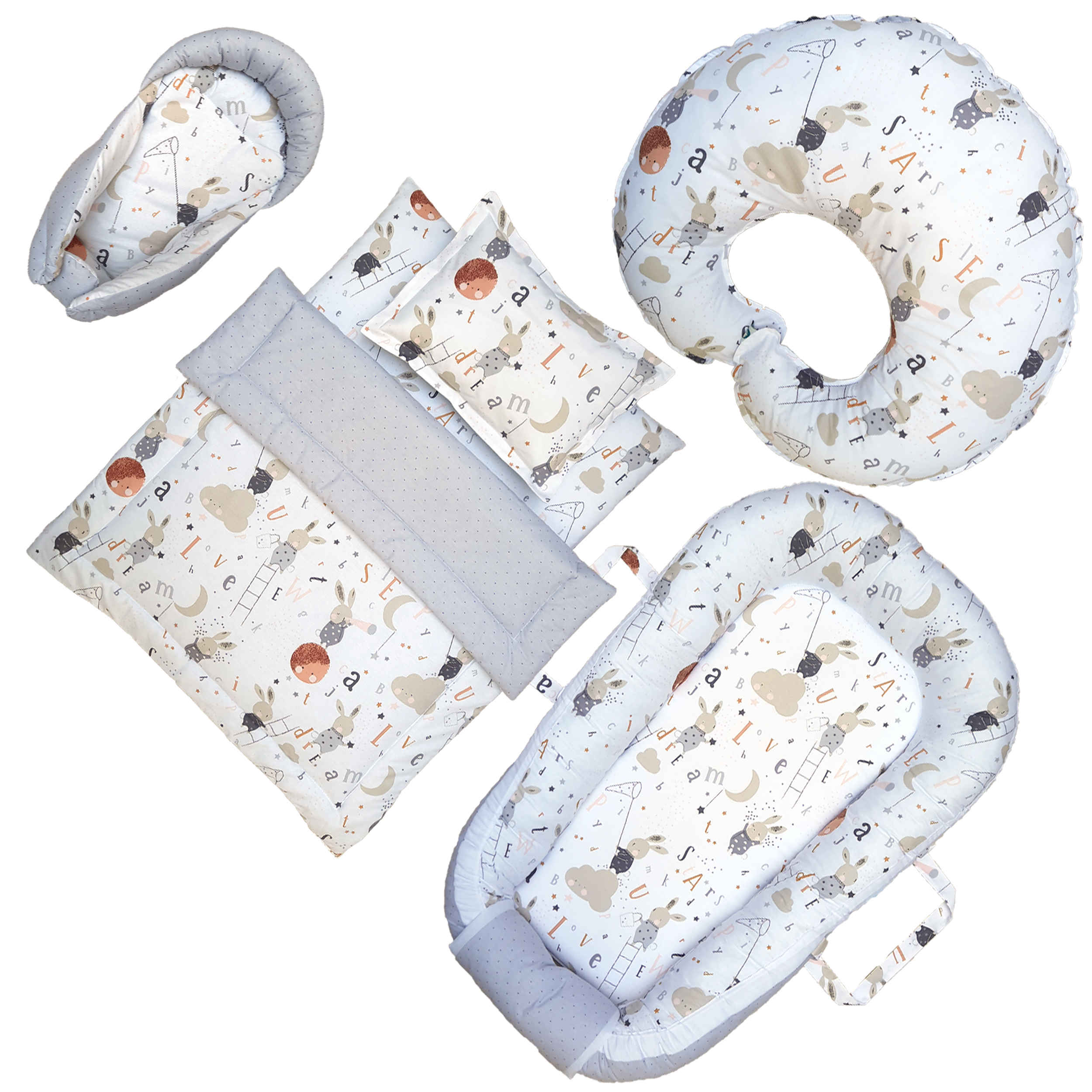 Ensemble de literie pour bébé en coton 6 pièces avec design Petit Lapin
