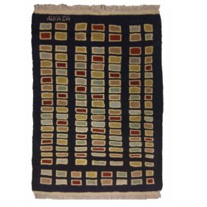 Tapis Gabbeh en laine persane véritablement tissé à la main en Fars géométrique noir
