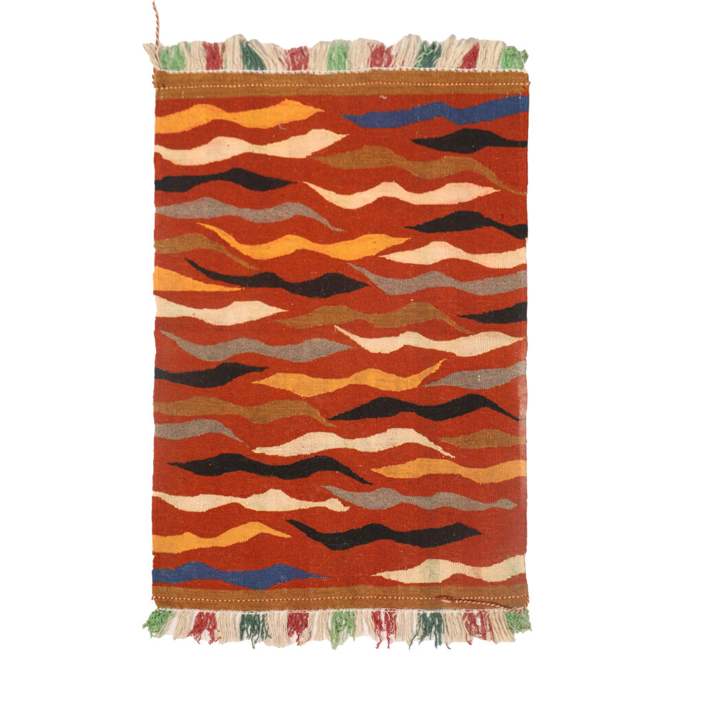 Tapis Kilim en laine persane artisanal tissé à la main à Isfahan vague rouge