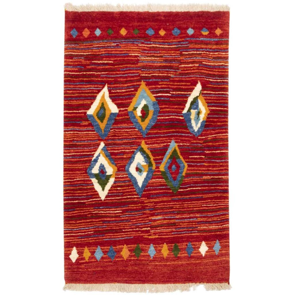 Tapis en laine Gabbeh persan authentique tissé à la main en Fars géométrique