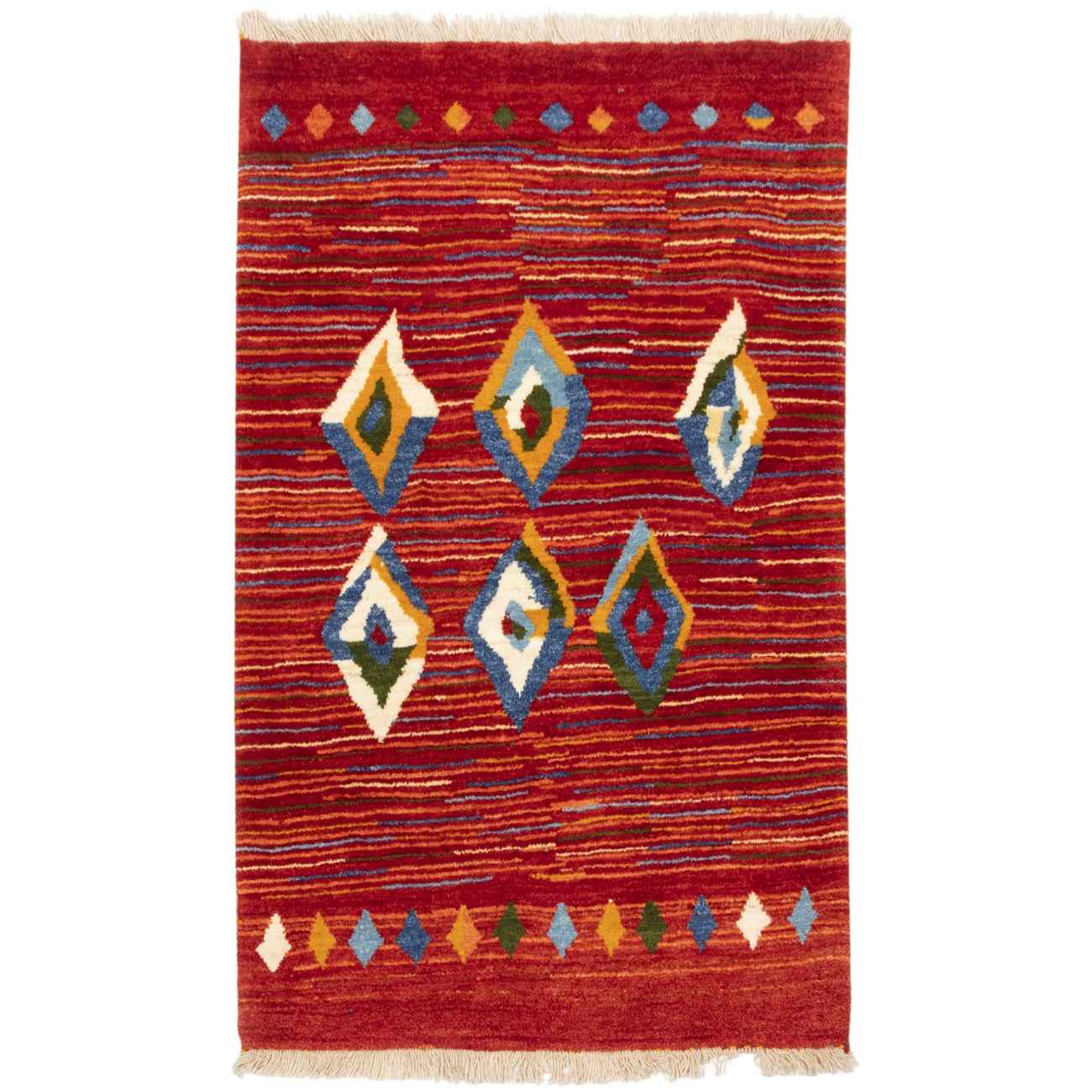 Tapis en laine Gabbeh persan authentique tissé à la main en Fars géométrique