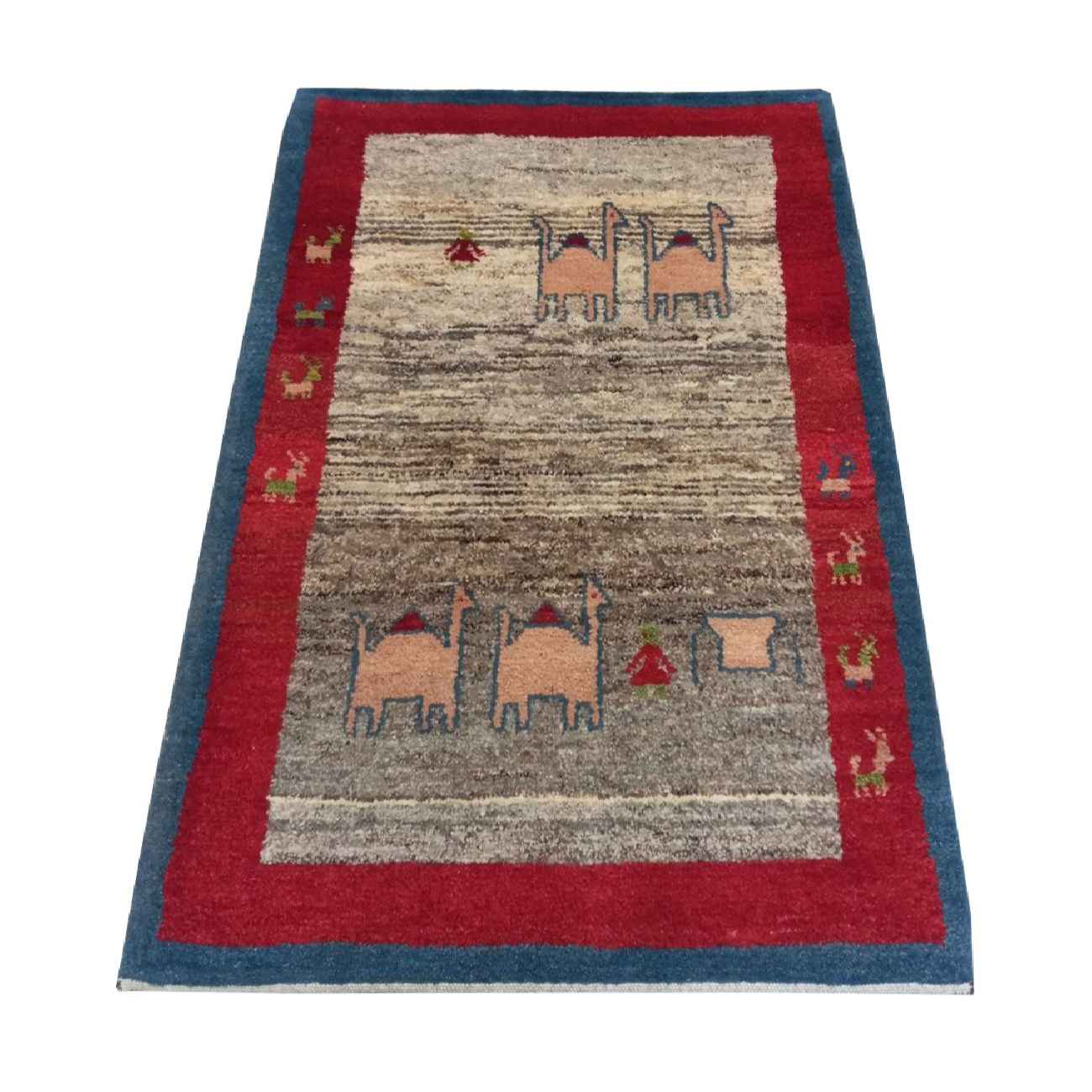 Tapis Gabbeh en laine persane authentique véritablement tissé à la main avec motif chameau