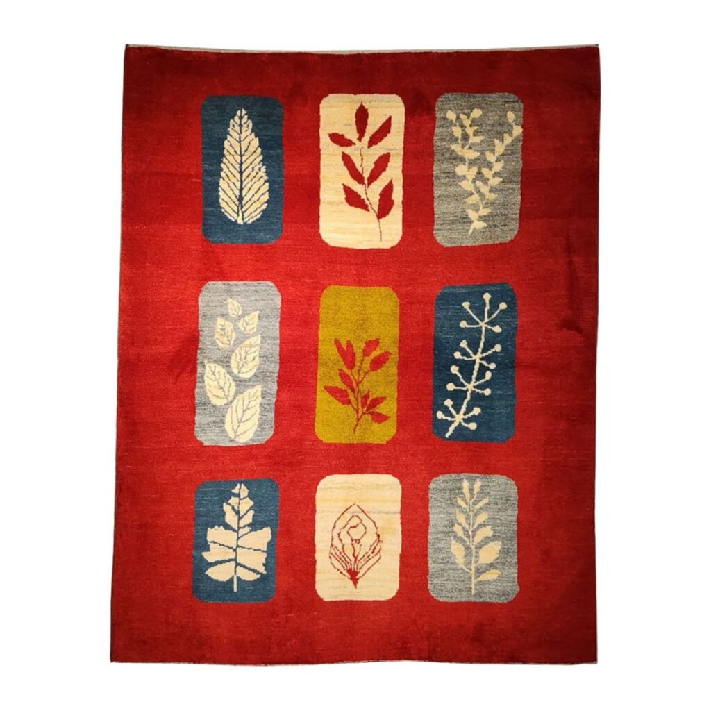 Tapis en laine Gabbeh persan authentique tissé à la main motifs de feuilles