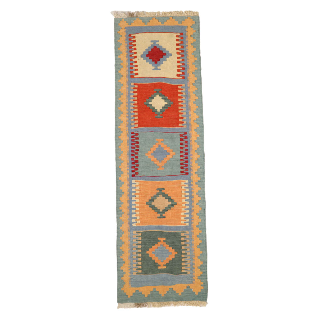 Tapis en laine Kilim persan authentique tissé à la main en Fars géométrique