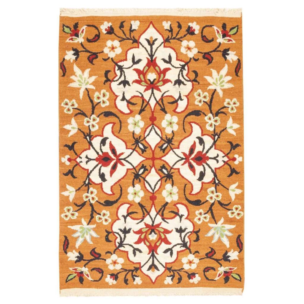 Tapis Kilim en laine persane authentique tissé à la main en Kerman floral orange