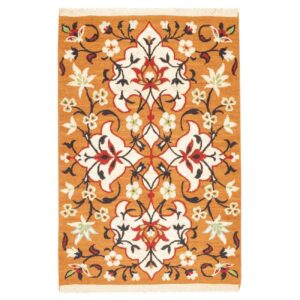 Tapis Kilim en laine persane authentique tissé à la main en Kerman floral orange