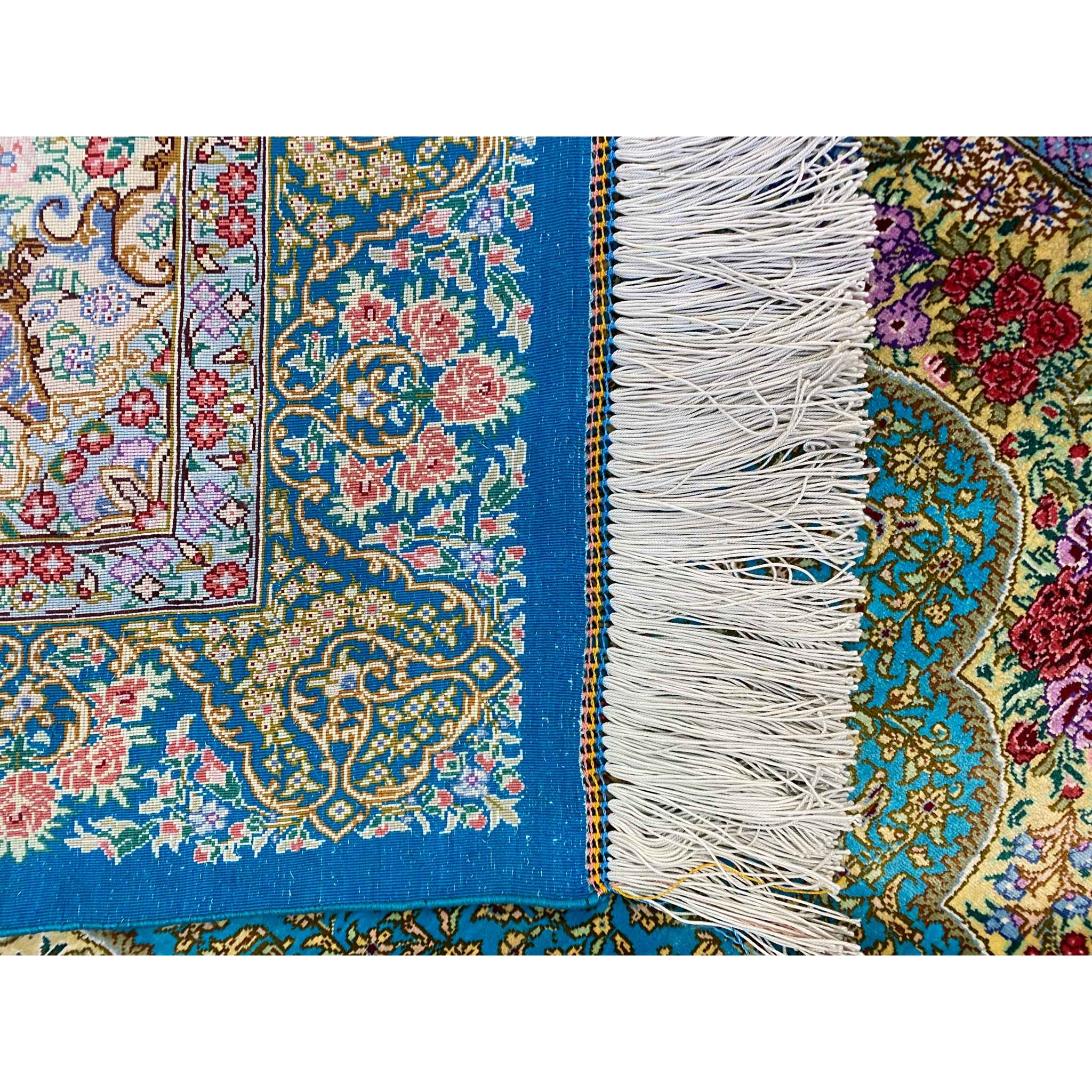 Tapis persan authentique en soie noué à la main à Qom Lachak Toranj