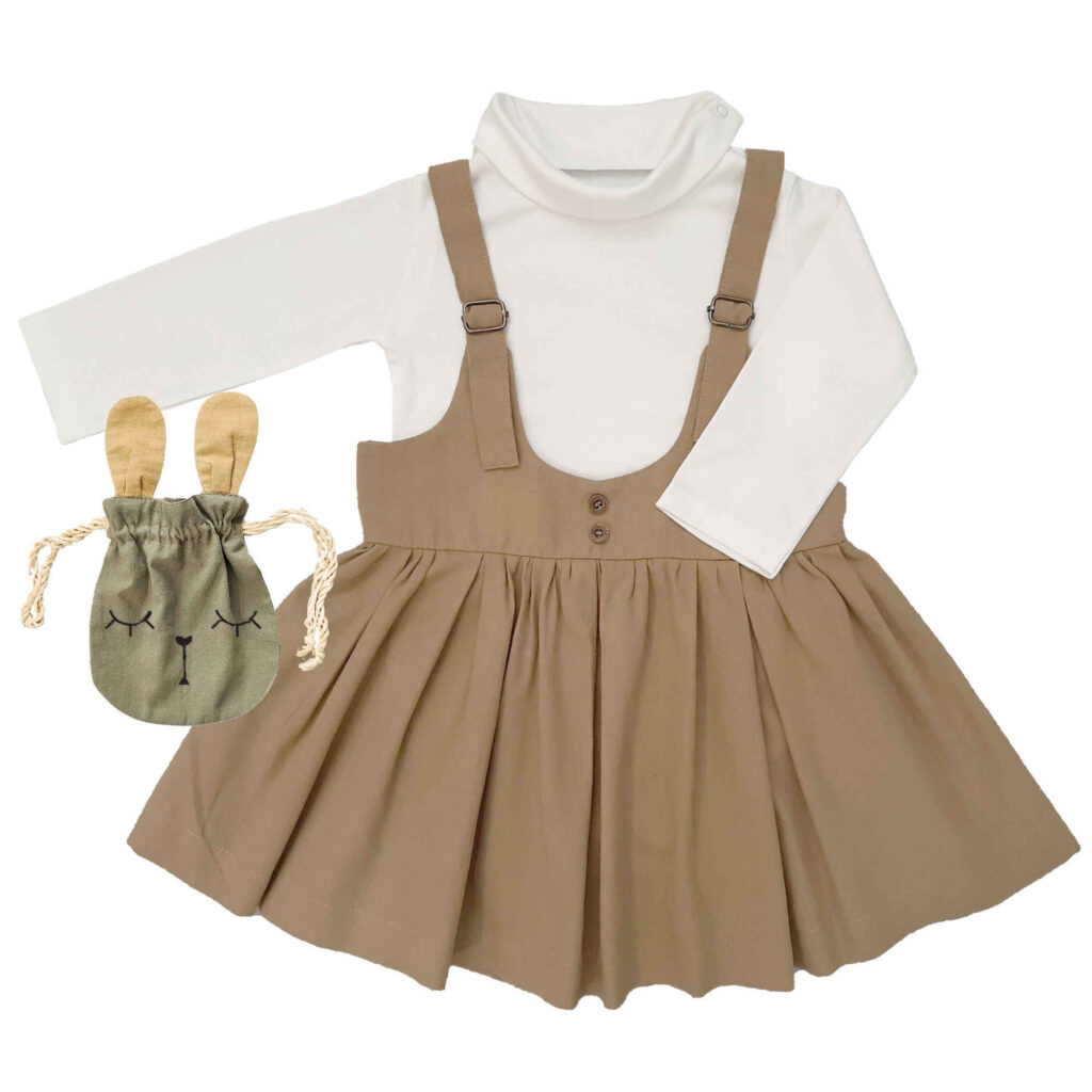 Ensemble robe salopette pour fille avec un mini sac au design Lapin