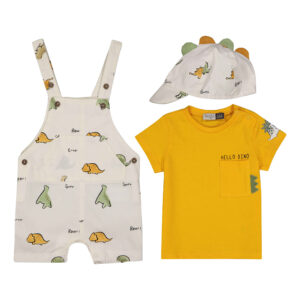 Ensemble salopette pour bébé de 3 pièces avec design Dinosaure