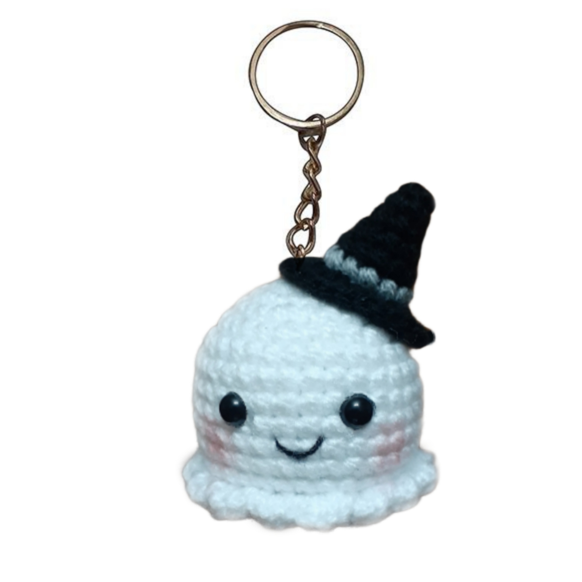 Porte-clés crochet fait main - Design fantôme blanc
