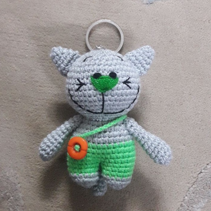 Porte-clés crochet fait main – Forme d’animal chat