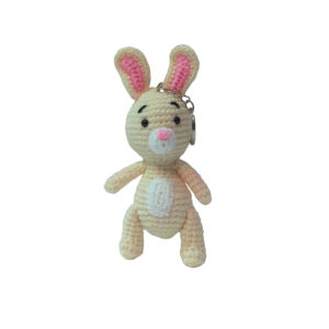 Porte-clés crochet fait main – Forme d’animal lapin jaune