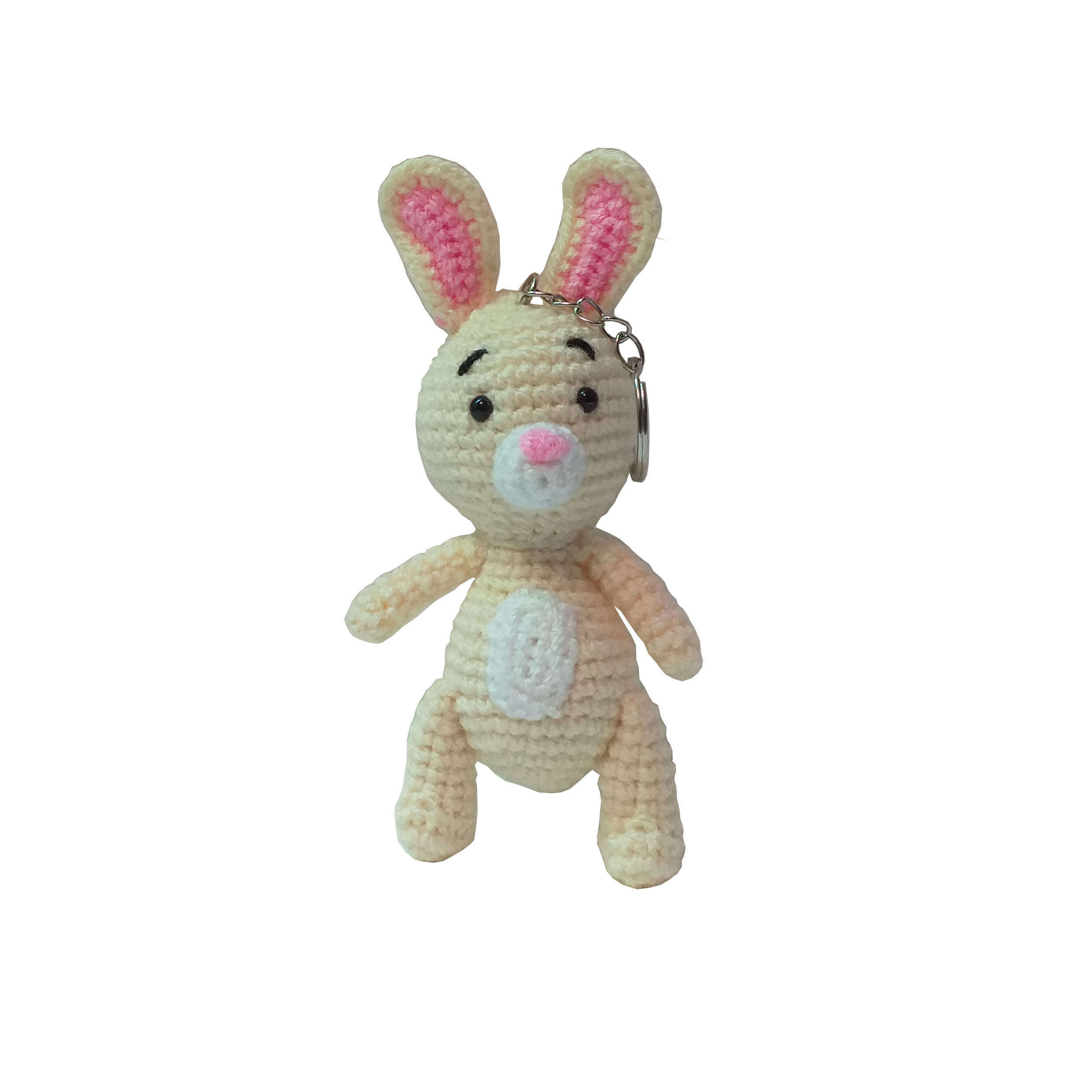 Porte-clés crochet fait main - Forme d'animal lapin jaune
