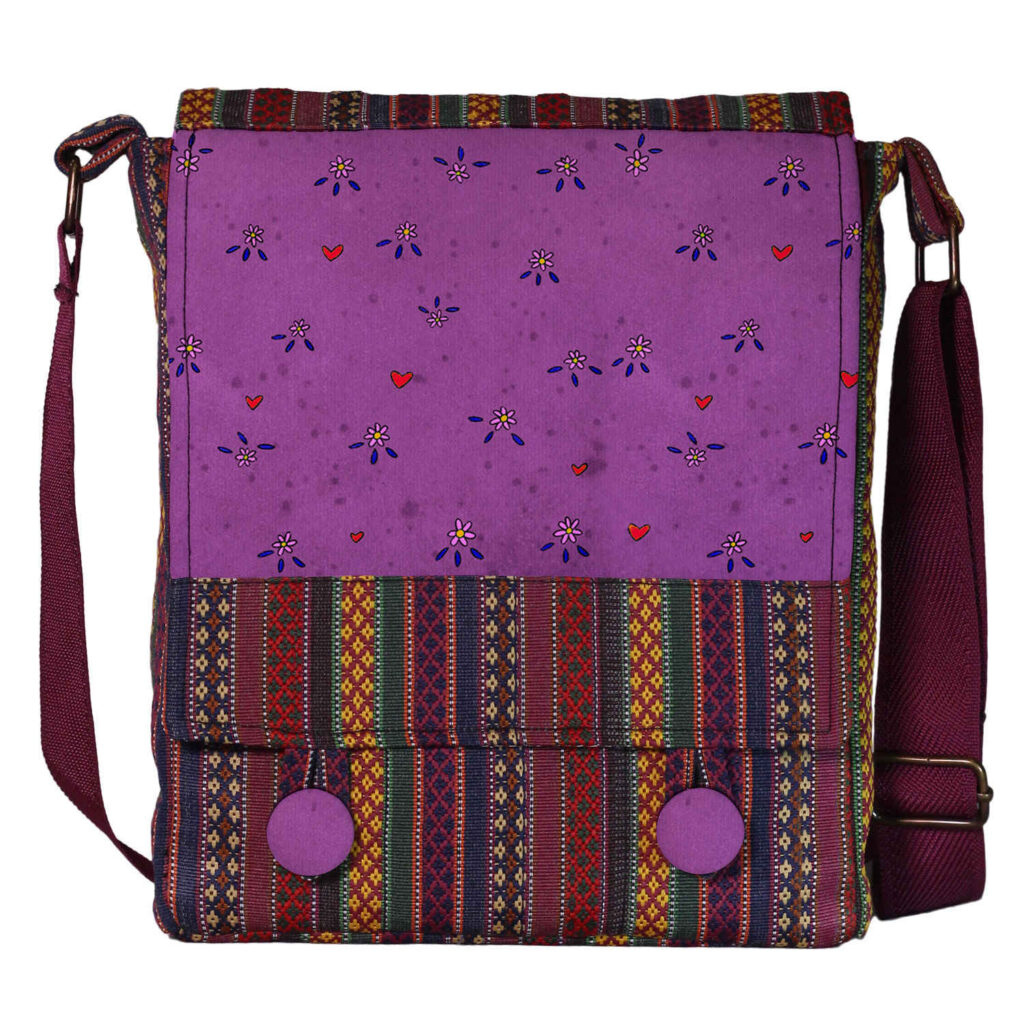 Sac bandoulière avec motif floral rayé en violet pour femmes