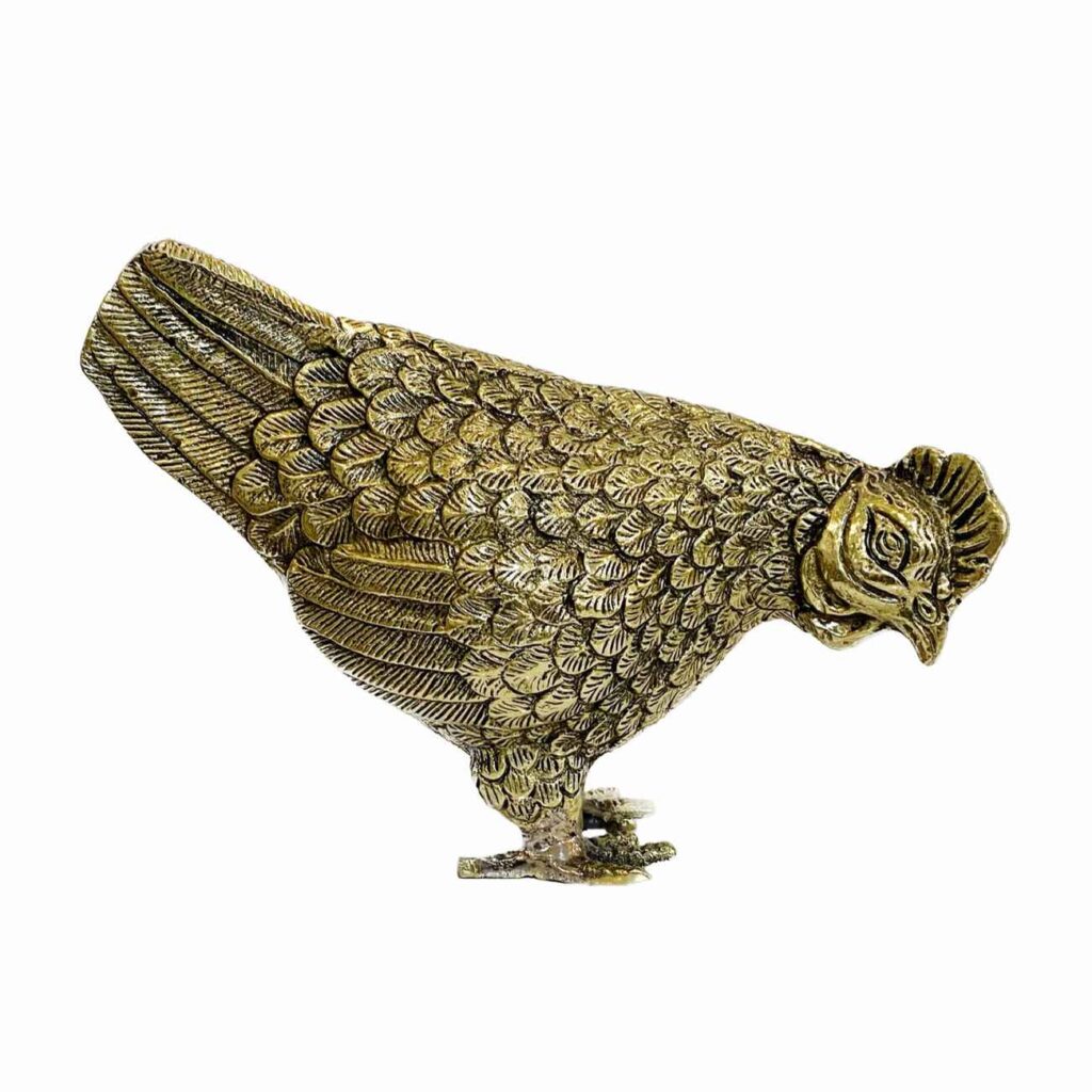 Figurine décorative de poule en laiton - Sculpture d'animal de ferme
