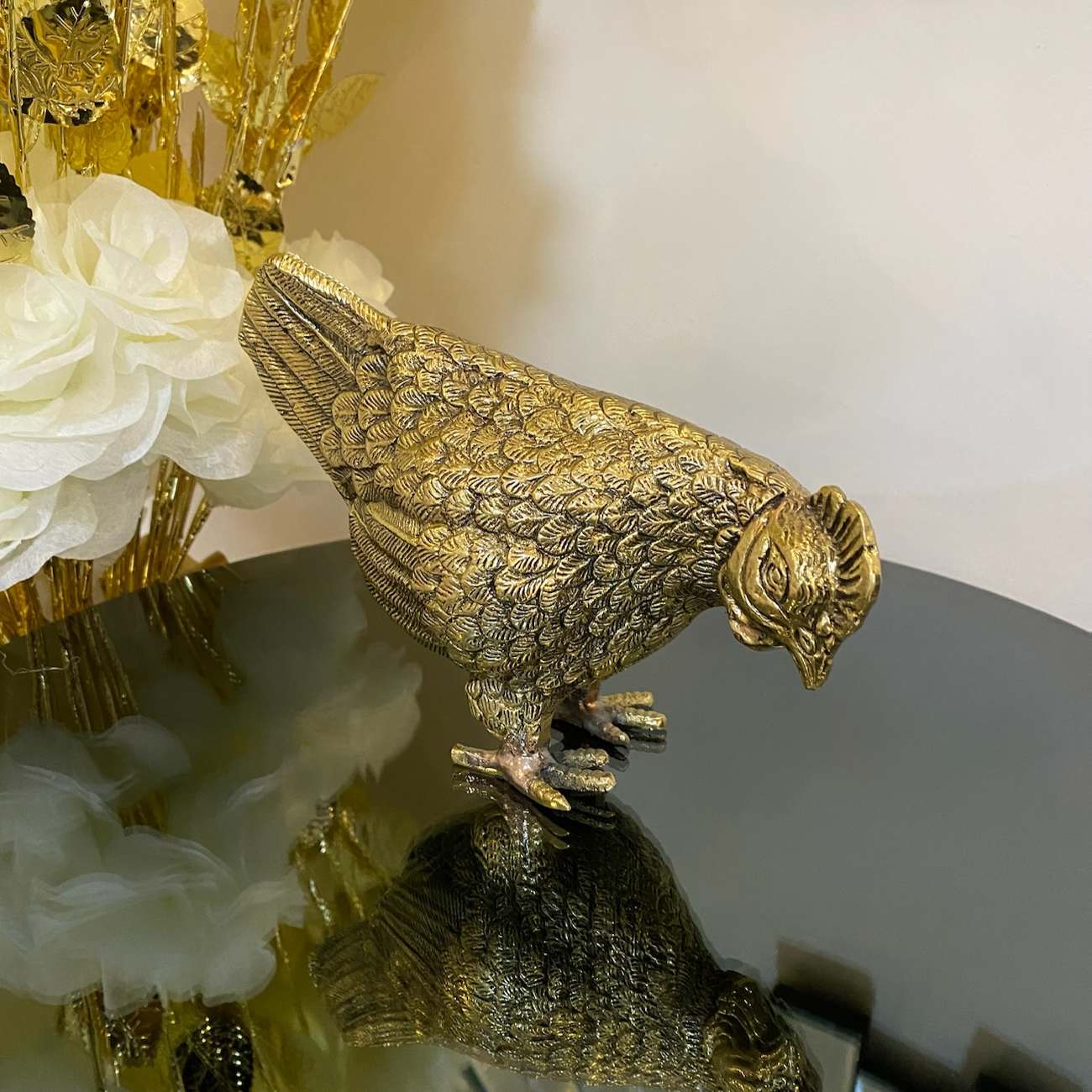 Figurine décorative de poule en laiton – Sculpture d’animal de ferme