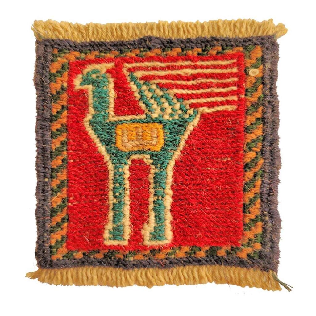Sous-verre Kilim Persan Tissé à la Main avec Motif d'Oiseau