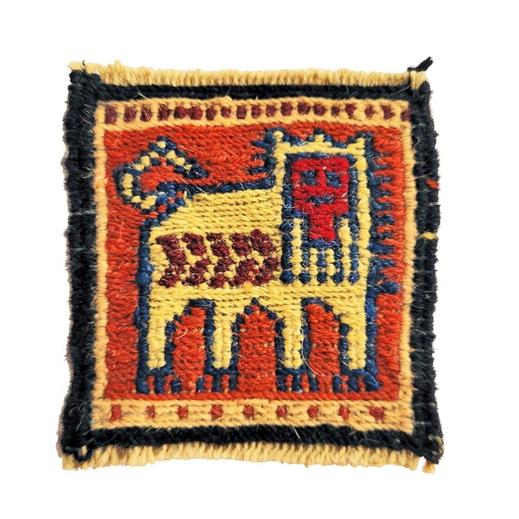 Sous-verre Kilim Persan Tissé à la Main avec Motif de Lion Jaune